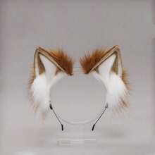 Diadema con orejas de animal hecha a mano, Clip para el cabello con orejas de gato/cola de zorro, Accesorios para el cabello con orejas y cola de animal realistas - A - Ver 16