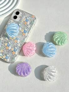 1pc Seashell Phone Grip Stand, Semi-Transparent Glitter Seashell Air Cushion Stand, 360° Rotation, Foldable Portable Stand, Candy Color High-Quality Phone Accessory, Gift - Multicolor - View 1