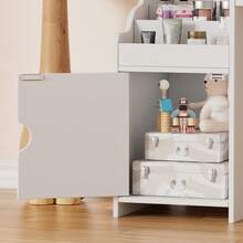 AYYDS 2-In-1 Vanity Set, Princess Children's Vanity Table With Stool, Storage Cabinet, Wooden Dressing Table For Girls, White, Pink - White - View 3