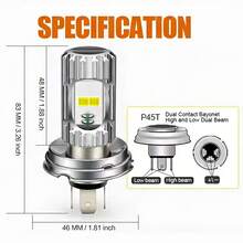 Heyword 1pc Motorcycle LED Headlight H4 With High/Low Beam Bulb, S2 BA20D P15D H6 Headlight Bulb, 12V White Fog Light, Suitable For Electric Bicycle And Motorcycle Modification, Battery Not Included - BA20D/H6 (12-85V) - View 7