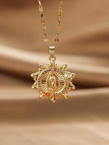 1 pieza Colgante de medallón de Jesús del Día de la Ascensión, cadena de clavícula para mujer para uso diario - Multicolor - Ver 11