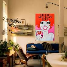 Con marco Decoración de pared moderna, , enmarcado de una dama sosteniendo un vaso de vino con tabletas, para decoración del hogar, oficina, aula, el mejor regalo tanto para hombres como para mujeres - Enmarcado - Ver 4