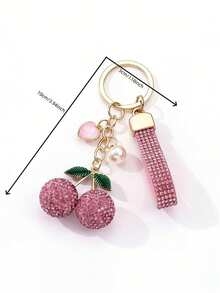 Un hermoso y exquisito llavero con forma de corazón adornado con cerezas brillantes y gotas con aspecto de oso, hecho de aleación, perfecto como un accesorio suave y glamoroso para bolsos, y un regalo memorable para la familia. - Multicolor - Ver 2
