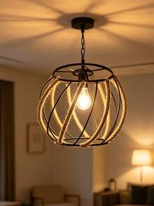 Handmade Woven Rattan Pendant Lamp Shade, Vintage Ceiling Decor Accessory, No Power Or Battery Required, Suitable For Other Party Gifts/Other Kitchen Tool Lamp Shades/Room Decor - Semicircle - View 7