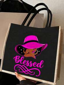 Lightweight Tote Bag Set, Unique "Blessing" Design, Minimalist Large Capacity Shoulder Bag With Portable Cosmetic Bag, Casual Storage Tote, Multifunctional Shopping Bag, Personalized Gift Bag Or Lunch Bag. - Multicolor - View 5