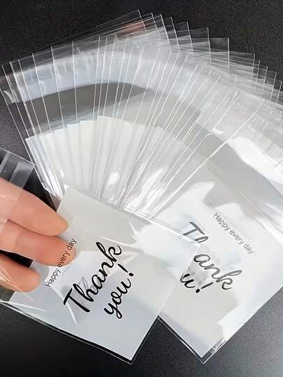 100pcs High-End Design Clear "Thank You" Plastic Gift Bags, Suitable For Holiday Gift Packaging, Party Favor Packaging, Jewelry Packaging And Party Decorations
