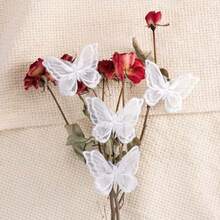1/4/8pcs Lace Double Bow Hair Clips, For Daily Use, 6cm 3D Embroidered Butterfly Lace Hair Clips Hair Accessories DIY - Beige - View 3