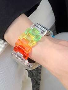 星光系列柔軟矽膠錶殼 + 壓克力塑膠錶帶，適用於 42mm 46mm 41mm 38mm 40mm 42mm 44mm 45mm 49mm，日韓女孩風格，適用於 10 9 8 SE 7 6 5 4 3，極簡純色運動手錶錶帶套裝 - 彩色 - 查看 8