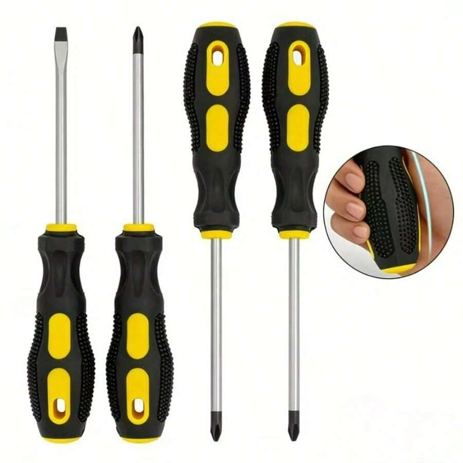 2pcs Screwdriver Set, Non-Slip Handle Screwdrivers, Battery-Free - Yellow - View 1