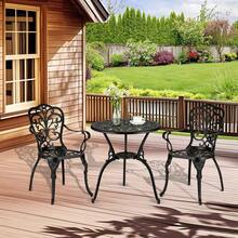 Techigher Bistroset 3-teilig, Bistrotisch mit 2 Stühle & Schirmloch, Aluminiumguss Gartenmöbel Set, Balkonmöbel Set für Garten, Terrasse, Balkon, Schwarz - Schwarz - Übersicht 3