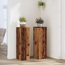 vidaXL Plant Stands (2 Pieces), Hollow Flower Stands, Decorative Column Pedestal For Plants And Decorative Items, Flower Stools, Flower Columns, White Wood Composite - Light Oak - View 3