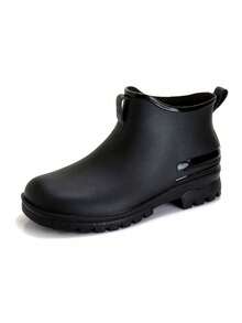 Botas de lluvia unisex para hombre y mujer, diseño sencillo de color sólido ideal para parejas, calzado exterior impermeable con suela antideslizante y resistente al desgaste, versátiles para combinar cualquier look, perfectas para días lluviosos, acampadas, pesca y paseos en la playa. - Negro - Ver 4