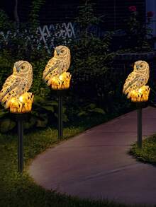 1 pieza Luz de enchufe solar con forma de búho de resina, luz nocturna impermeable para exteriores, luz decorativa, luz de atmósfera, luz decorativa de atmósfera para patio y granja al aire libre, luz LED para césped, iluminación nocturna automática - Lámpara de pie con forma de búho - Ver 5