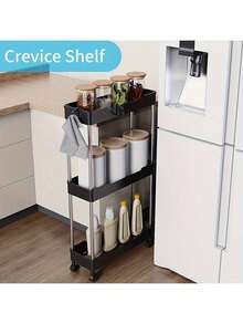 1pc 3/4-Tier Slim Mobile Storage Cart, Bathroom Movable Storage Rack, Multi-Functional Storage Shelf, Bathroom Gap Storage Rack, Bathroom Accessories - White - View 7