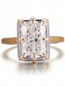 Nhẫn đôi cao cấp, siêu sáng bóng, hình học, đính đá Cubic Zirconia tròn, quà tặng trang sức cho lễ đính hôn, đám cưới và tiệc tùng. - Trắng và vàng - Xem 2