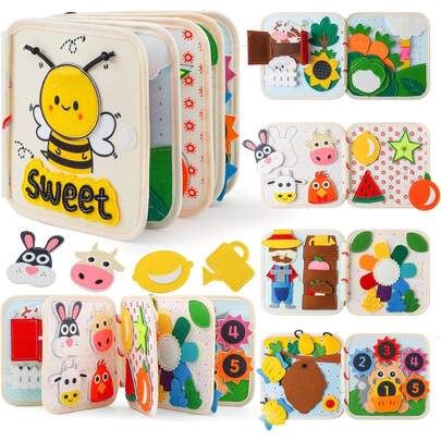 Felt Quiet Book For Babies - Durable Felt Interactive Picture Book With Bee And Various Animal Patterns, Learning Toy To Promote Motor Skills, Tactile And Visual Development, Cognitive And Hands-On Abilities, Colorful Design And Cute Illustrations, Ideal Birthday Or Christmas Gift For Babies