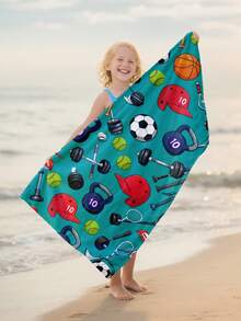 1pc Sports Ball Pattern Kids Beach Towel, Super Absorbent Large Beach Blanket, Suitable For Travel, Swimming Pool, Diving, Surfing, Yoga, Camping, Available In Multiple Sizes, Beach Accessories - Multicolor - View 2