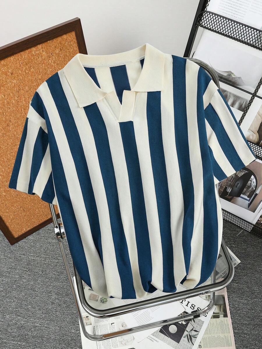 Men's Retro Striped Contrast Color Knit Top