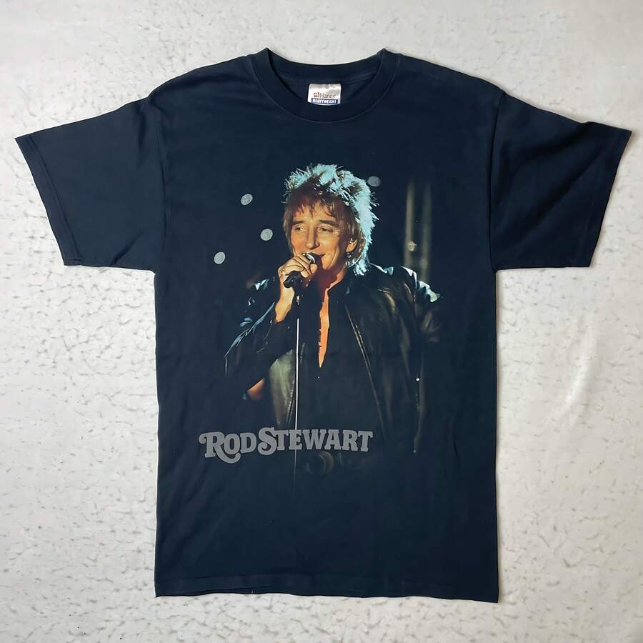 Hanes Rod Stewart Rocks His Greatest Hits 2008 Tour T Shirt Mens Small Tee Band - 黑色 - 查看 1
