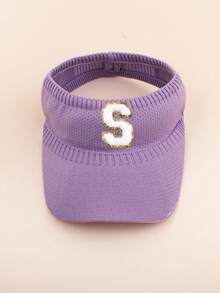 1pc A-Z Letter Embroidered Breathable Mesh Top Sun Hat, Toddler Girls Summer Beach Outdoor Sports UV Protection Cap - Purple - View 31