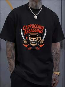 Men's Graphic T-Shirt - Hip Hop Streetwear Tee With Iconic Portrait And Back Print, High-Quality Regular Fit Crew Neck Short Sleeve Casual Top, PLUS SIZE - Black - View 1