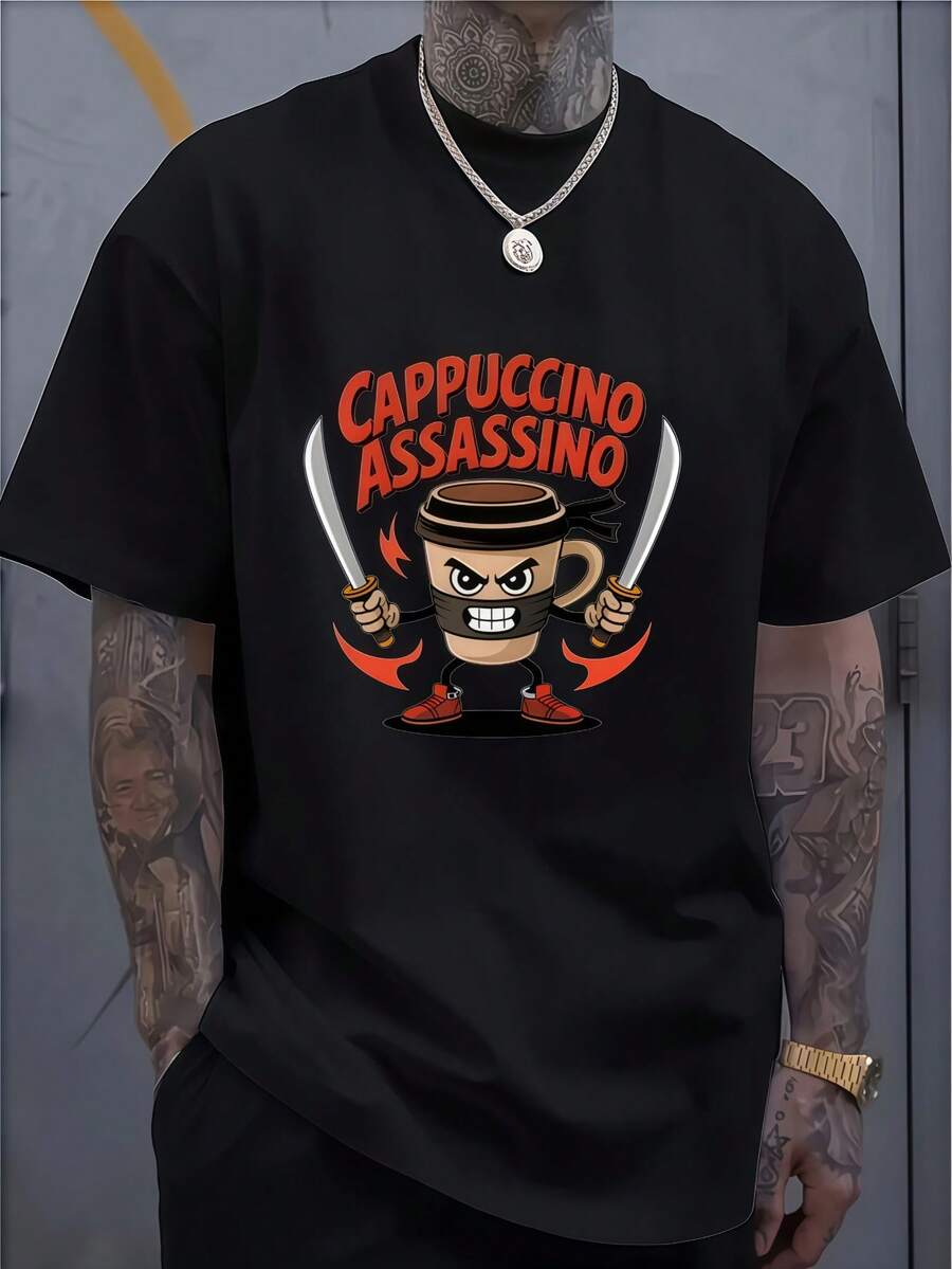 Men's Graphic T-Shirt - Hip Hop Streetwear Tee With Iconic Portrait And Back Print, High-Quality Regular Fit Crew Neck Short Sleeve Casual Top, PLUS SIZE - Black - View 1