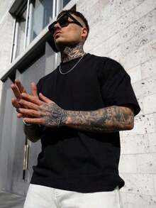 Men's Slogan Pattern T-Shirt - Black - View 4