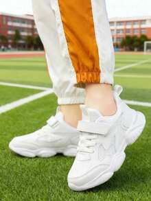 兒童運動鞋/男孩白色網布鞋/女孩透氣網布白色運動鞋/小學生純色跑步鞋 - 白色 - 查看 4