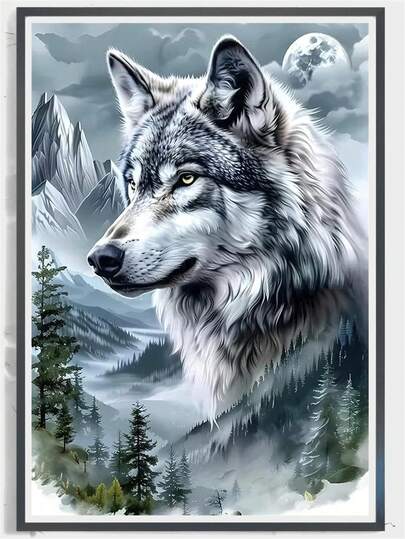 5D Diamond Painting Kit, Animal Theme Wolf Pattern Round Diamond Art, Canvas Mosaic Craft Set, Frameless, Suitable For Home And Garden Decor, Handmade Gift
