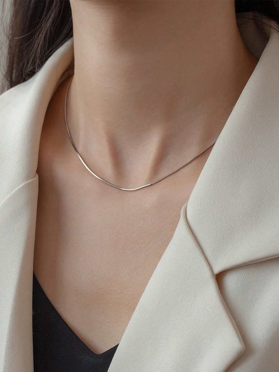 1 pieza Collar de cadena de serpiente, de moda y versátil, adecuado para hombres y mujeres - Plateado - Ver 1