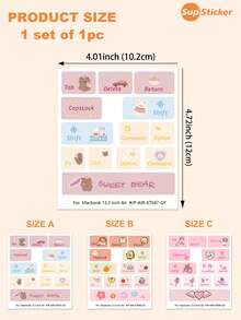 SUPSTICKER 1张可爱卡通动物甜点图案键盘贴纸，甜美少女风格，PVC材质，自粘可移除，DIY个性化装饰，耐刮擦，适用于笔记本电脑、平板电脑、游戏机、手机键盘装饰，尺寸：4.01*4.72英寸 - 查看 4