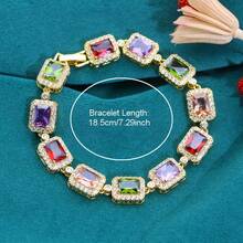 1 pieza Elegante pulsera de tenis para mujer, diseño cuadrado vintage con circonita cúbica brillante, adecuada para vacaciones, uso diario, boda, Día de San Valentín, Día de la Madre, regalo de Navidad - vistoso - Ver 6
