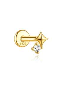 EleRunis 1 đôi bông tai hình ngôi sao tám cánh bằng bạc Sterling 925, thích hợp đeo hàng ngày cho nữ, dự tiệc cưới, lễ đính hôn, kỷ niệm, ngày Valentine. - Vàng - Xem 8