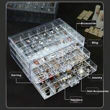Premium 3-Layer 72-Slot Transparent Acrylic Jewelry Storage Box, Dust-Proof Stackable Jewelry Drawer, Suitable For Earrings, Rings, Necklaces, Fashionable Desktop Vanity Jewelry Display Box, Perfect Gift For Women Birthday, Valentine's Day, Home Bedroom Vanity Decor - Transparent - View 7
