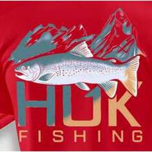 (220 Pieces Of Pure Cotton T-Shirts)HUK MOUNTAIN TROUT Performance Fishing T-Shirt, Moisture Wicking Quick Dry Tee, High-Quality Graphic Printed Outdoor Sportswear, Men's Short Sleeve Shirt, Mountain Range Trout Art, Fly Fishing Graphic, Holiday Gift, Performance Gear, Lightweight Breathable, Camisetas Para Hombre, Men Vacation Outfits, Urban Outdoor Style HWBV - Red - View 2