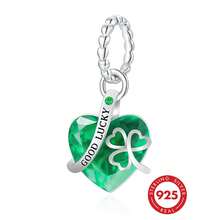 HuooNew 1 mặt dây chuyền hình trái tim cỏ bốn lá may mắn bằng bạc sterling 925, mặt dây chuyền cỏ ba lá đính pha lê xanh, thích hợp để gắn vào vòng tay, chất liệu không gây dị ứng, phụ kiện may mắn, món quà hoàn hảo cho Ngày Thánh Patrick và những người yêu thích sự may mắn. - Bạc - Xem 1