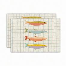 2/4/6pcs Colorful Fish & Plaid Printed Placemats, 12.5*16.5 Inches, Machine Washable Rectangular Tablemats, Suitable For Kitchen, Dining Room, Holidays And Tabletop Decor - Violet Purple - View 4