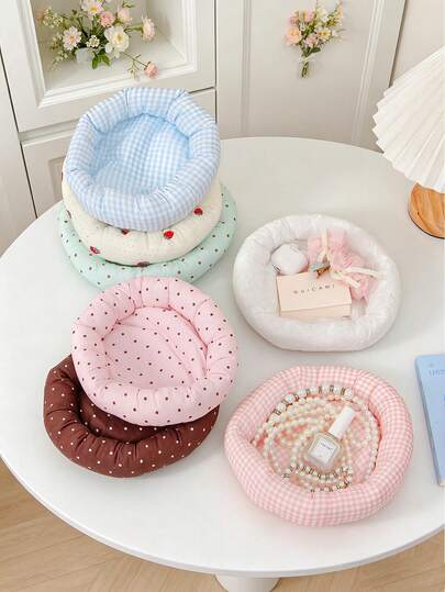 1pc Cute Grid Jewelry Tray Round Makeup Tray Home Decor Pad Earrings, Necklaces, Bracelets, Rings, Hair Clips Storage Tray Cosmetics Bags Makeup Bags