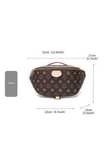 Vintage Monogram Print Fanny Pack For Women, Retro Poker Suit & Diamond Pattern Waist Bag, PU Leather Adjustable Strap Crossbody Sling Bag. - Coffee Brown - View 10
