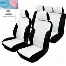 5pcs Car Seat Covers, Sandwich Mesh Fabric, Breathable & Ventilated, Soft & Comfortable, Elastic, Car Accessories, Women/Men Car Seat Covers, Car Decor, Black & White Patchwork, Suitable For All Seasons, Dust & Stain Resistant, Summer Exclusive Car Seat Covers - Multicolor - View 2