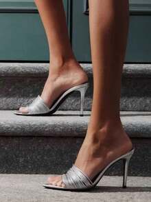 2026 New Arrival Summer Women's High Heel Mules, Pointed Toe Sexy Strap Sandals, Gold Color - Silver - View 2