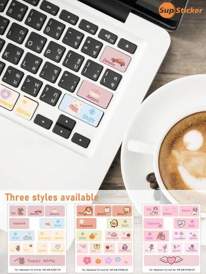 SUPSTICKER 1张可爱卡通动物甜点图案键盘贴纸，甜美少女风格，PVC材质，自粘可移除，DIY个性化装饰，耐刮擦，适用于笔记本电脑、平板电脑、游戏机、手机键盘装饰，尺寸：4.01*4.72英寸
