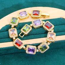 1 pieza Elegante pulsera de tenis para mujer, diseño cuadrado vintage con circonita cúbica brillante, adecuada para vacaciones, uso diario, boda, Día de San Valentín, Día de la Madre, regalo de Navidad - vistoso - Ver 2
