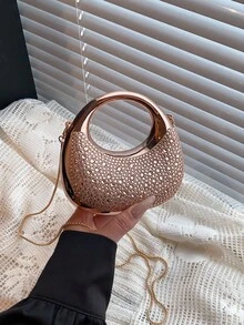 Nuevo mini bolso de mano de acrílico, cartera de moda, bolso de noche en forma de media luna personalizado con correa de cadena - Champán - Ver 7