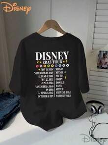 Disney Women's T-Shirt Retro Commemorative Style Disney  Theme Ladies Slim Short Sleeves, Multi-Role Debut Fun Cartoon Two Prints, Machine Washable, Recommended For Daily Leisure, Commuting, Fashion Ladies Spring And Summer Round Neck Short Sleeves. - Black - View 2