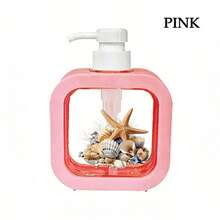 Dispensador de baño creativo con bomba manual - Composición de estrella de mar y concha, fondo negro, diseño vibrante, adecuado para baño, cocina, fregadero - Para jabón, lavado de manos, gel de ducha, etc. - Dispensador de loción innovador, accesorios de baño - 1 artículo rosa - Ver 9