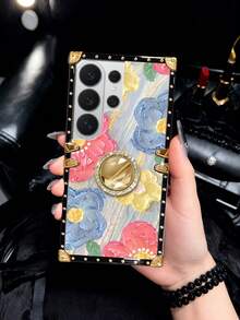 1个彩色花卉图案长方形手机壳，兼容三星Galaxy S26 Ultra/S26/S26 Plus/S25FE/S25 Ultra/S25+/S25/S24 Plus/S24/S24U/S23 Ultra/S22 Ultra/A56 5G/A57 5G/A37 5G/A36/A17/A16 和 17 Pro Max/17/16 Pro Max/16/15 Pro Max/15/14 Plus/15 Plus/14 Pro Max/13 Pro Max。图案表面有一层保护膜，使用前请撕掉。生日礼物、送给女朋友、男朋友、情人节礼物。 - 多色+[鏡面指環支架] - 查看 9