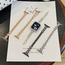 LuLuTom 1条奢华珍珠钻石星形金属表带，兼容 Series 11/10/9/8/7/6/SE/5/4/Ultra 2/3，适用于49mm（S10/S11）、46mm、45mm、44mm（S10/S11）、42mm、41mm、40mm、38mm表盘尺寸，时尚休闲手链配饰，舒适贴合。 - 玫瑰金 - 查看 8