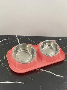 1个宠物喂食双碗，狗/猫粮碗，兔子碗，不锈钢防溢斜颈喂食器 - 多色 - 查看 14