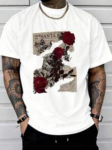 Camiseta Con Estampado De Periódico Rosa Y Cuello Redondo - Blanco - Ver 1